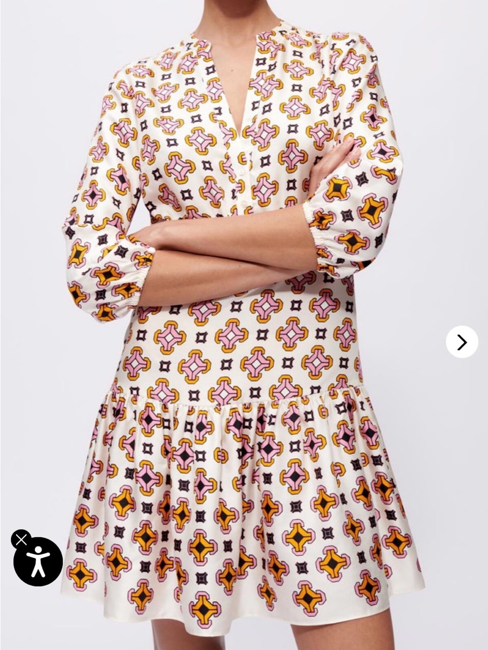Maje Silk Dress with Pink & Gold Geometric Print